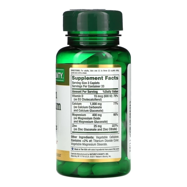 Suplemento En Comprimidos Nature's Bounty Calcium Magnesium Zinc & Vit. D3 En Pote 100 Un - Imagen 5