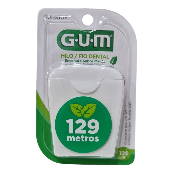 Hilo Dental Gum Encerado Sabor Menta 129 Metros