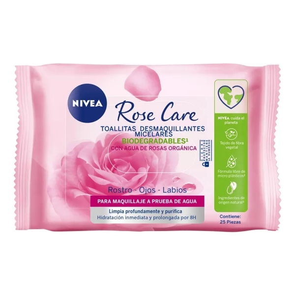 Toallitas Desmaquillantes Micerales Nivea Rose Care 25 Pzas