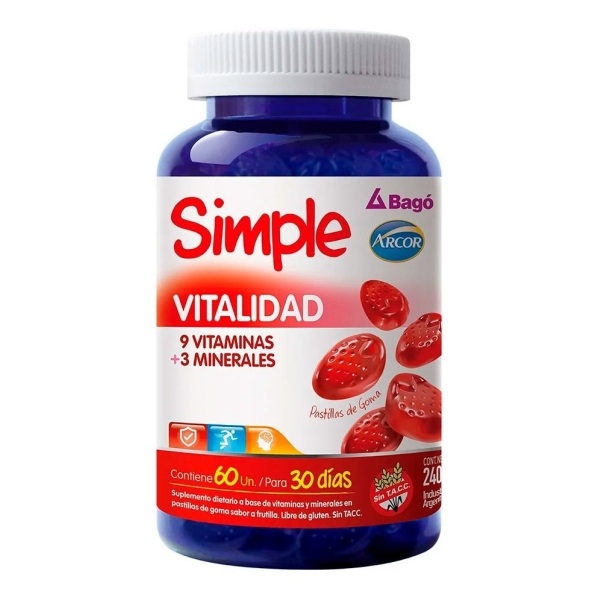 Simple Vitalidad Frasco 60 Unidades Sabor Frutilla - Imagen 4
