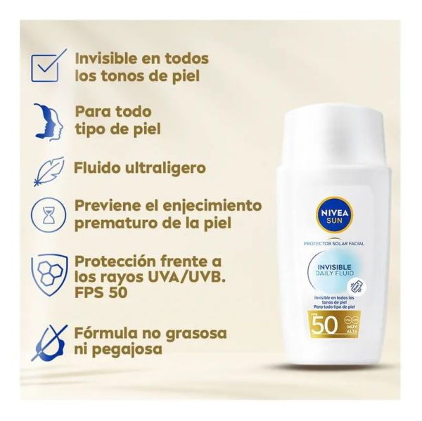 Protector Solar Facial Nivea Sun Invisible Daily Fluid 40ml - Imagen 3