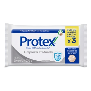 Jabon En Barra Protex Limpieza Profunda 90 Gr Pack X3