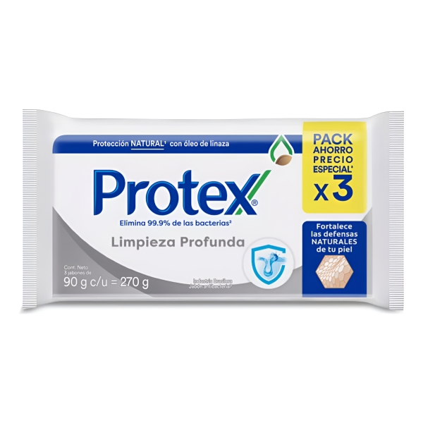 Jabon En Barra Protex Limpieza Profunda 90 Gr Pack X3