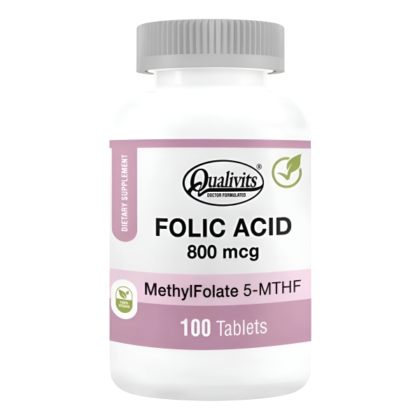 Qualivits Ácido Fólico 800 Mcg Vitamina B9 100 Tabs Vegano