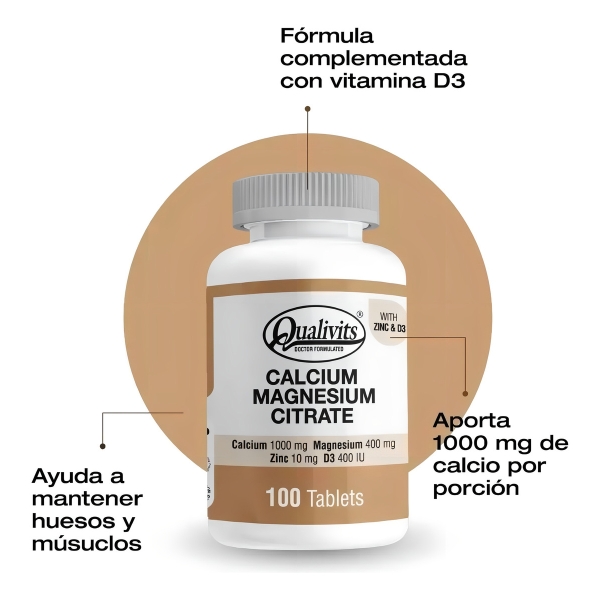 Calcium-magnesium-citrate Qualivits 100 Tabletas Sabor Sin Sabor - Imagen 4