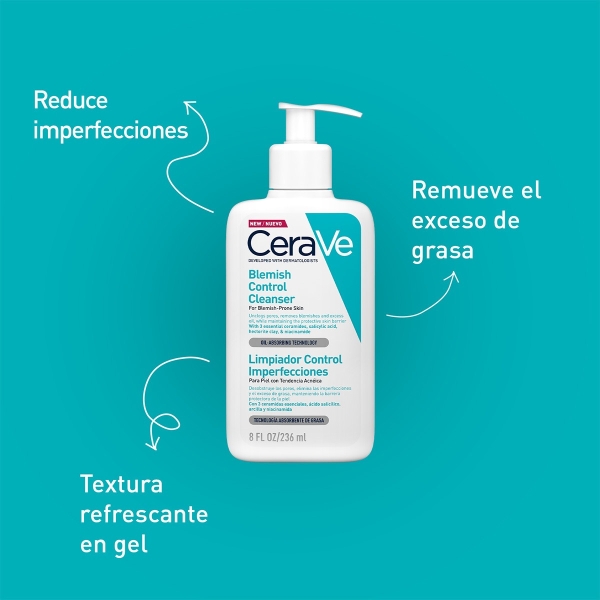 Cerave Limpiador Control Imperfecciones 236ml, Piel Grasa Momento De Aplicación Día/noche - Imagen 4