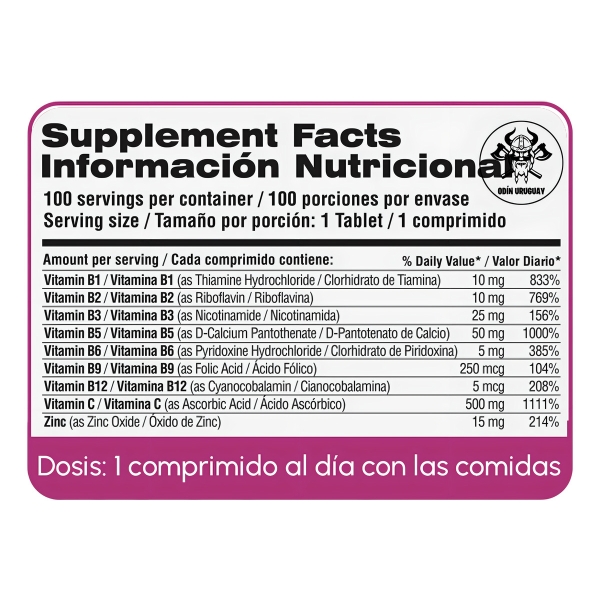 Qualivits B-complex + Vitamina C + Zinc 100 Tabletas Sabor Sin Sabor - Imagen 2