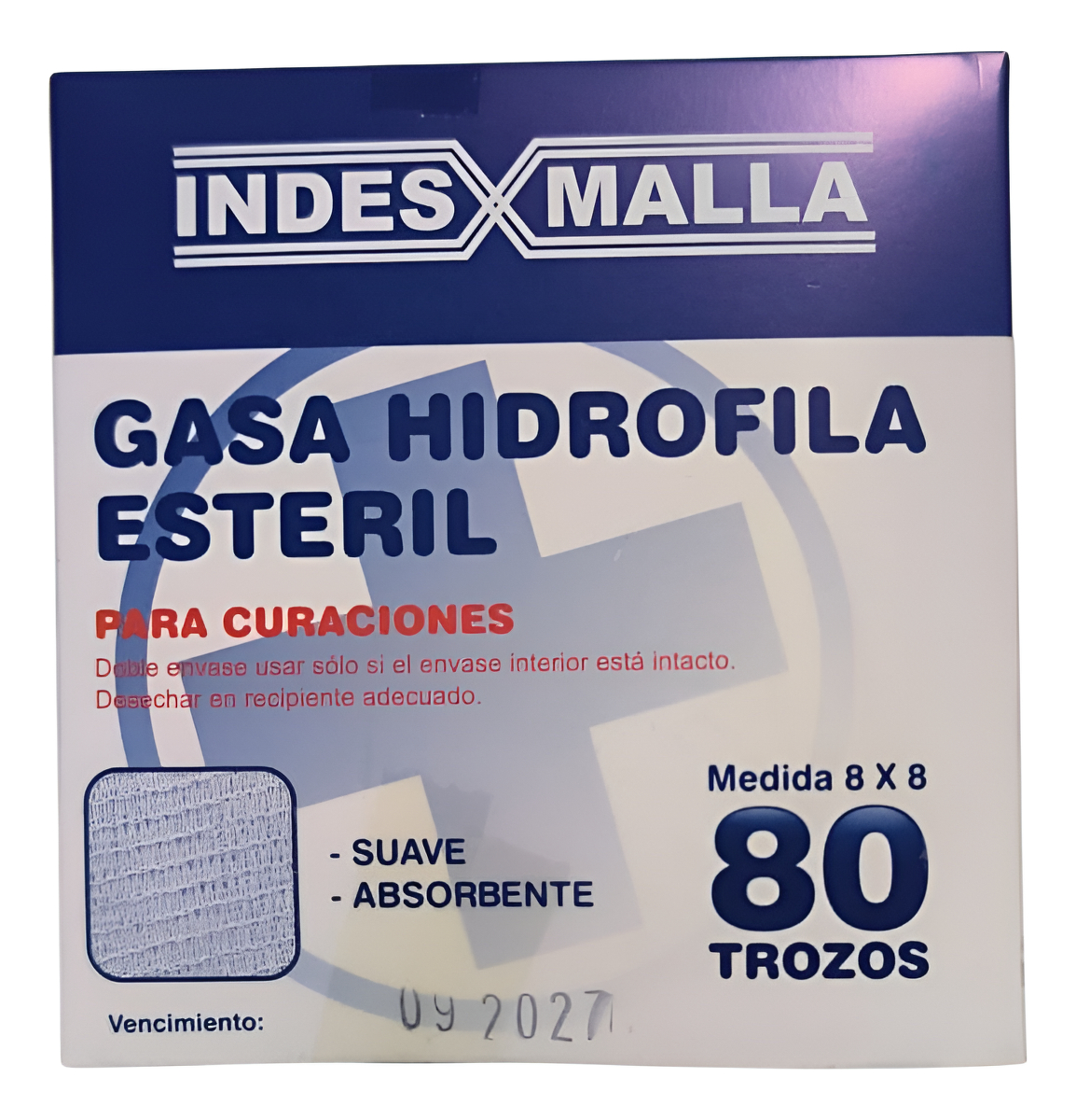 Indes Malla Gasa Hidrofila Estéril Premium 8cm X 80 Trozos