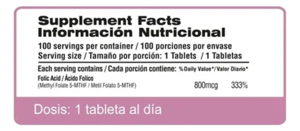 Qualivits Ácido Fólico 800 Mcg Vitamina B9 100 Tabs Vegano - Imagen 3