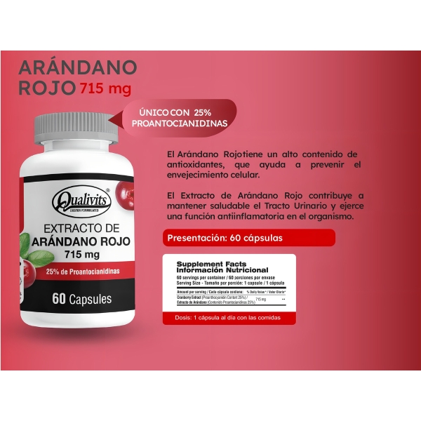 Extracto De Arándano Rojo 60 Cápsulas - Qualivits Sabor Natural - Imagen 2