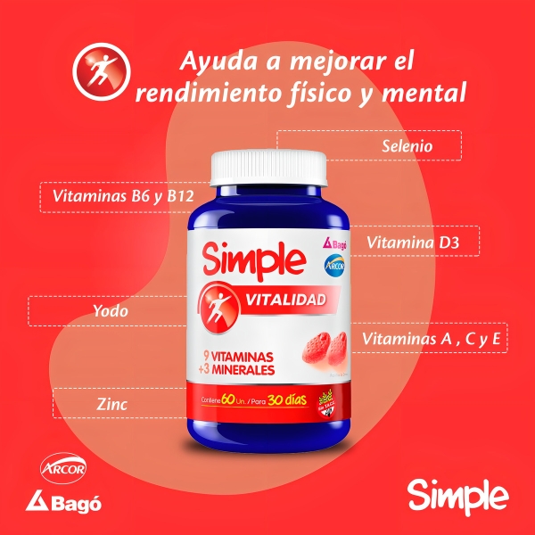 Simple Vitalidad Frasco 60 Unidades Sabor Frutilla - Imagen 9