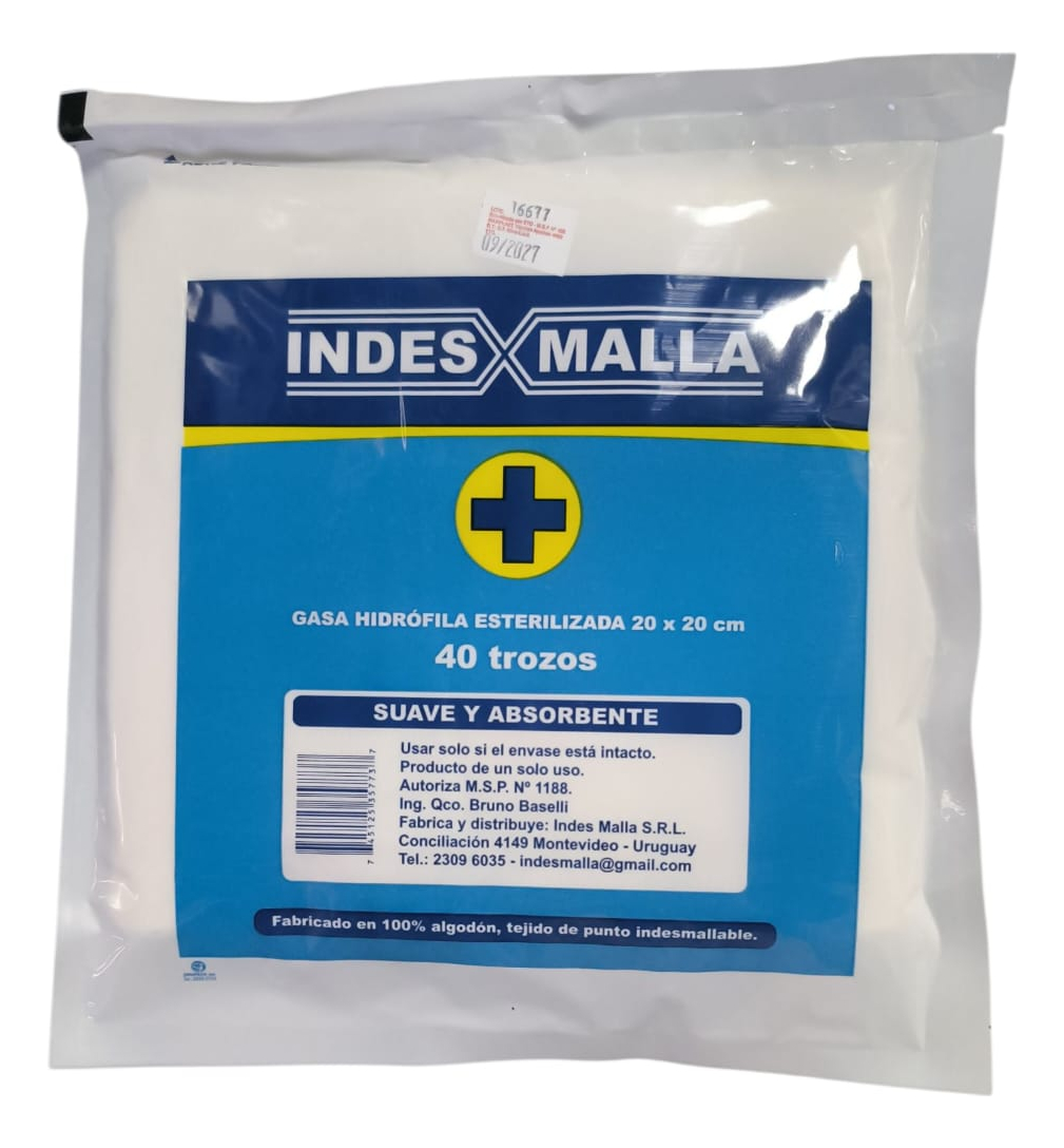 Indes Malla Gasa Hidrófila Esteril Premium 20cm X 40 Trozos - Imagen 3