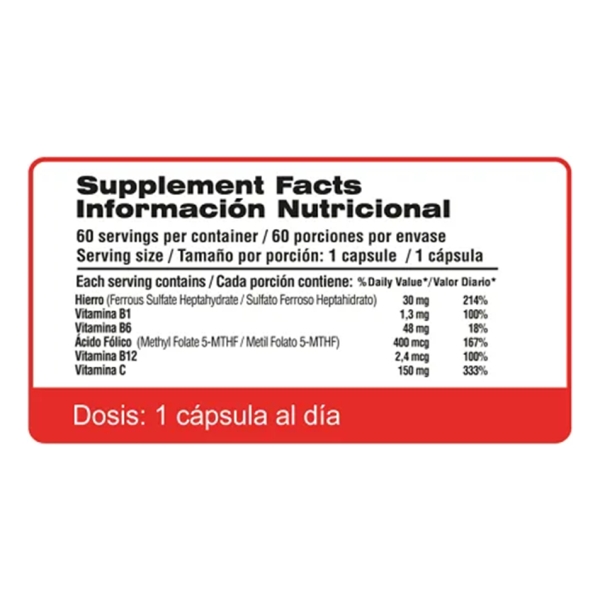Qualivits Iron & B-complex Ferro Folato + C X 60 Capsulas - Imagen 3