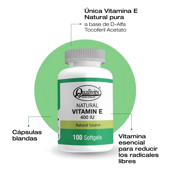 Natural Vitamina E Qualivits 400 Ui X 100 Cápsulas Blandas Sabor Natural - Imagen 4