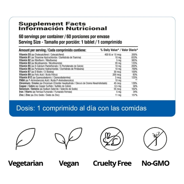 Supervit X 60 Tabs Qualivits(R) | 9 Vitaminas + 5 Minerales Sabor Sin Sabor - Imagen 2