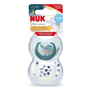 Chupetes Nuk Star Day & Night Bebe Cocodrilo Pack X 2 6/18 M