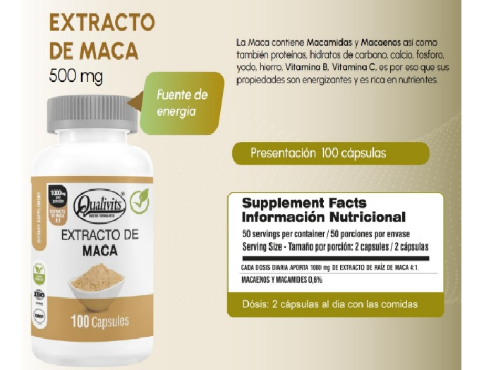 Extracto De Maca Qualivits(R) 500mg X 100 Cápsulas - Imagen 3