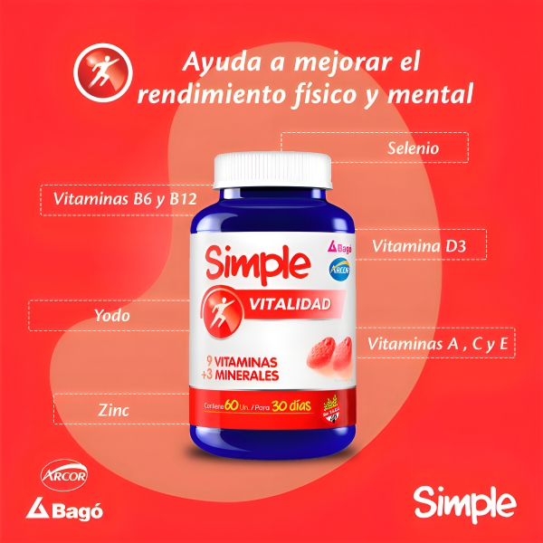 Simple Vitalidad Frasco 60 Unidades Sabor Frutilla - Imagen 9