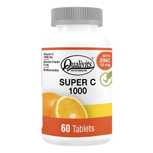 Super C 1000 Mg + Zinc X 60 Tabletas Vitamina C Qualivits(R) Sabor Natural