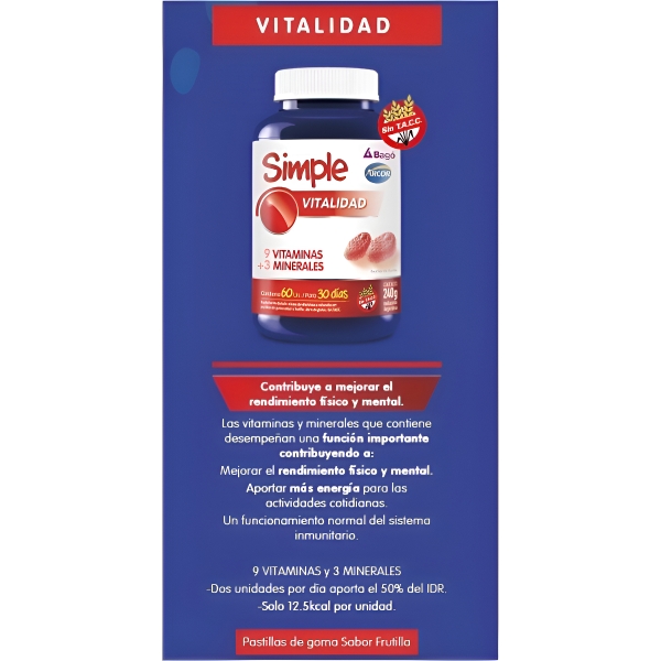 Simple Vitalidad Frasco 60 Unidades Sabor Frutilla - Imagen 3