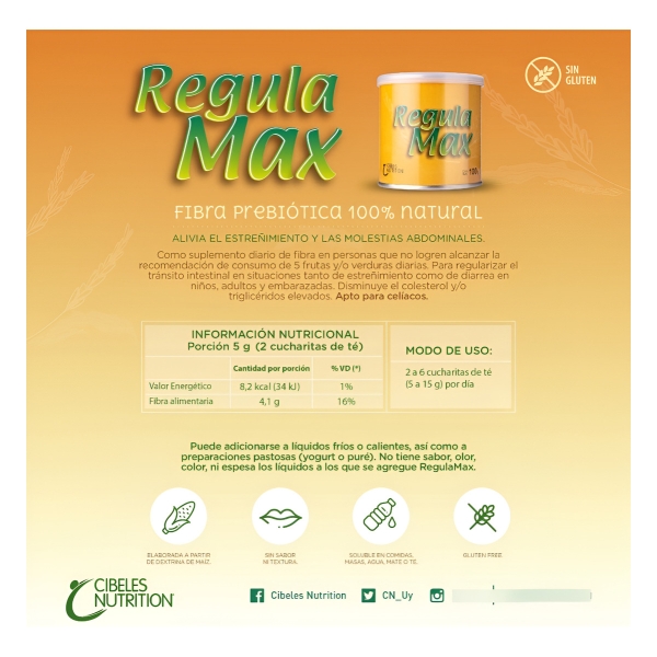 Regulamax Fibra Regula Tránsito Intestinal Cibeles - 100 Grs Sabor Neutro - Imagen 8