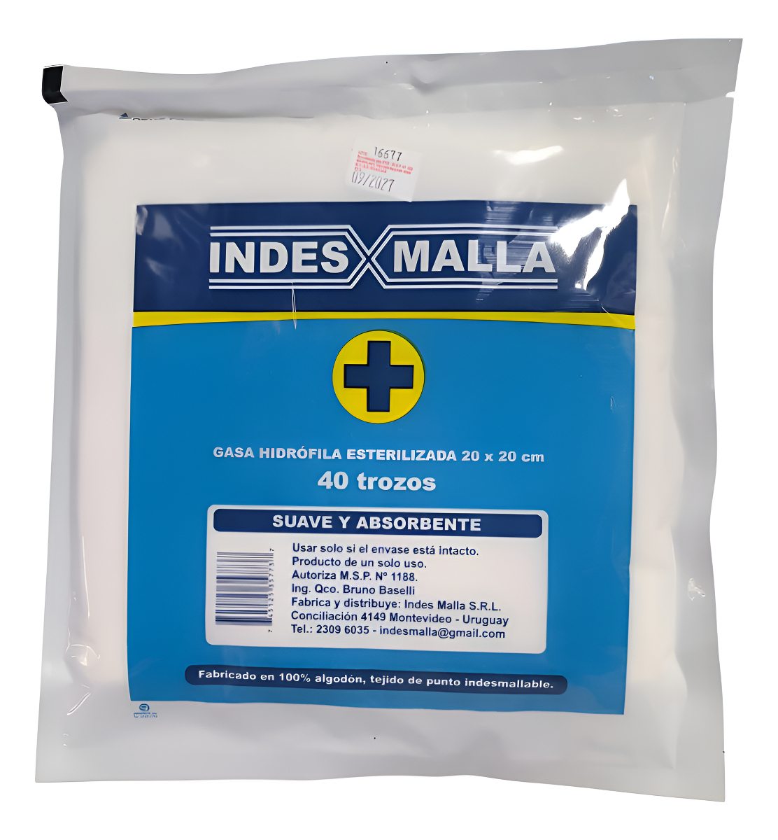 Indes Malla Gasa Hidrófila Esteril Premium 20cm X 40 Trozos