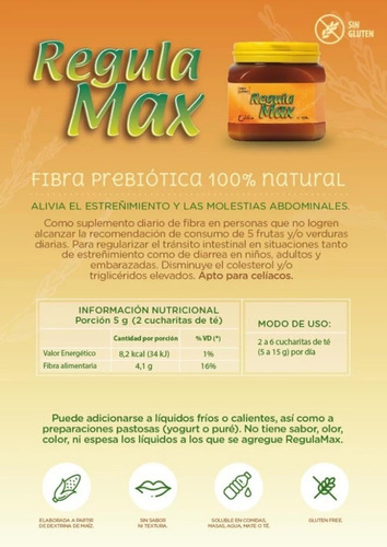 Regulamax Fibra Regula Tránsito Intestinal Cibeles - 100 Grs Sabor Neutro - Imagen 2