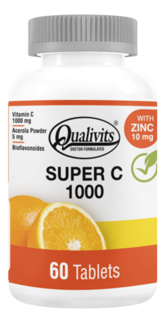 Super C 1000 Mg + Zinc X 60 Tabletas Vitamina C Qualivits(R) Sabor Natural
