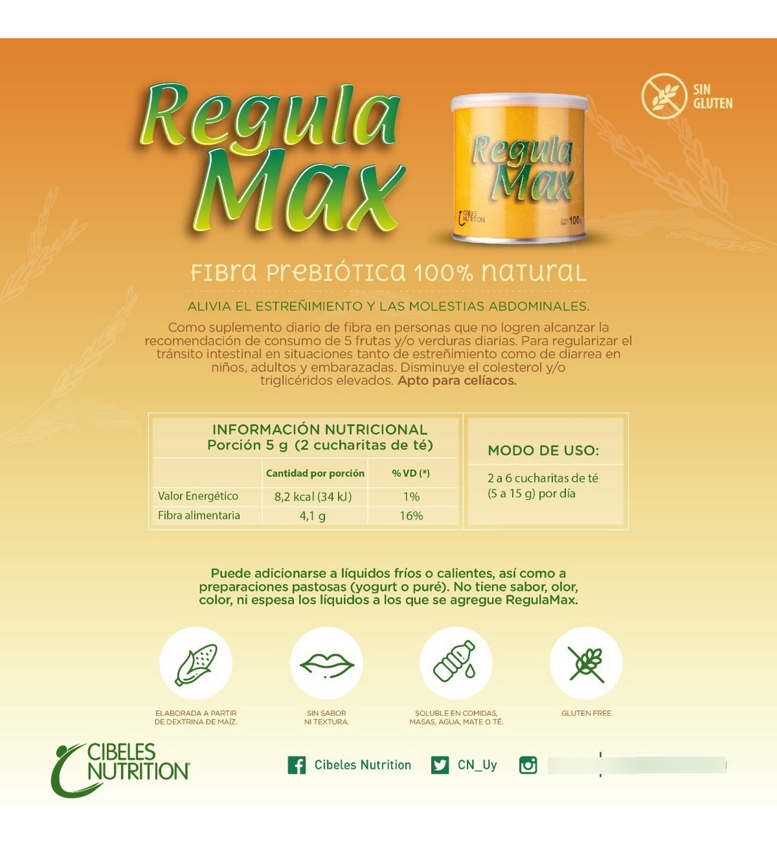 Regulamax Fibra Regula Tránsito Intestinal Cibeles - 100 Grs Sabor Neutro - Imagen 8