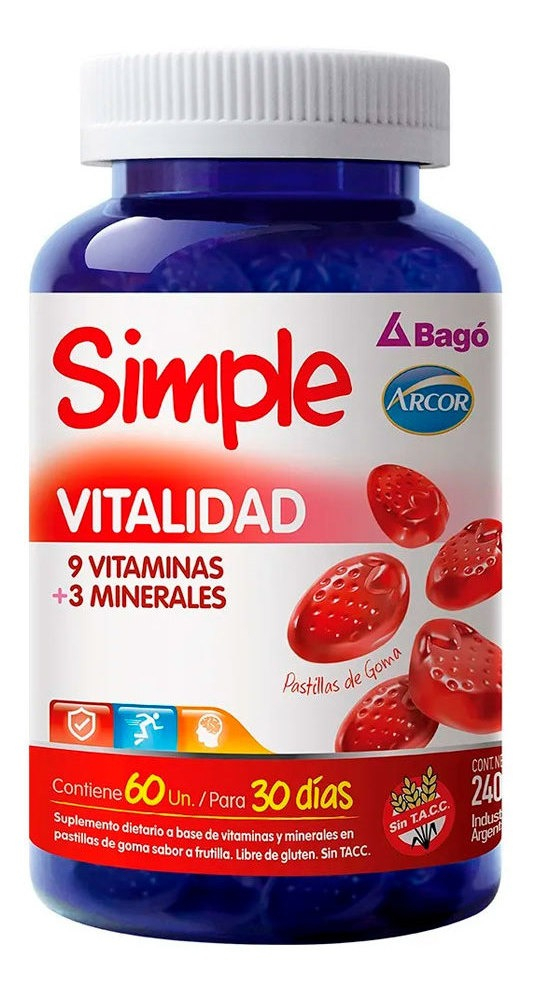 Simple Vitalidad Frasco 60 Unidades Sabor Frutilla - Imagen 4
