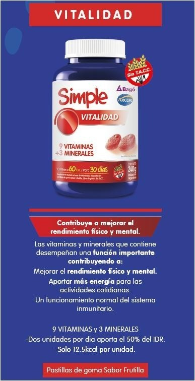 Simple Vitalidad Frasco 60 Unidades Sabor Frutilla - Imagen 3