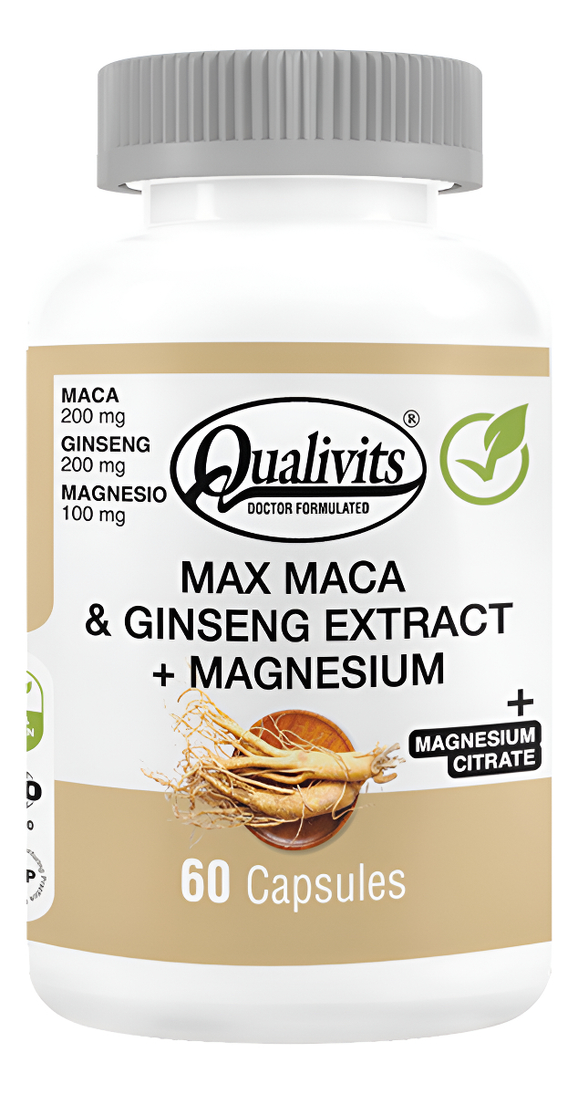Max Maca Con Ginseng Qualivits(R) + Magnesio X 60 Tabletas Sabor Natural