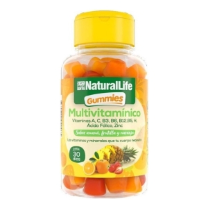 Multivitamínico Natural Life Gomas Vitaminas Minerales Sin Azúcar Lactosa Ananá, Frutilla Y Naranja