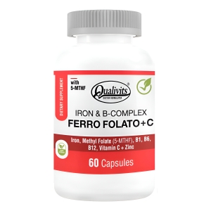 Hierro + Complejo B Vitamina C 60 Tabletas Qualivits Vegano Sabor Natural