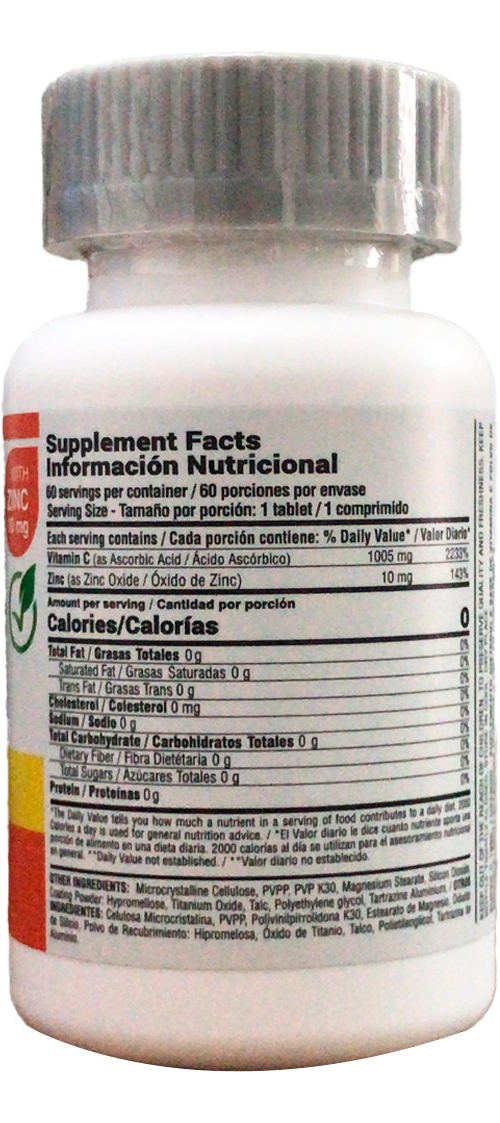 Super C 1000 Mg + Zinc X 60 Tabletas Vitamina C Qualivits(R) Sabor Natural - Imagen 2