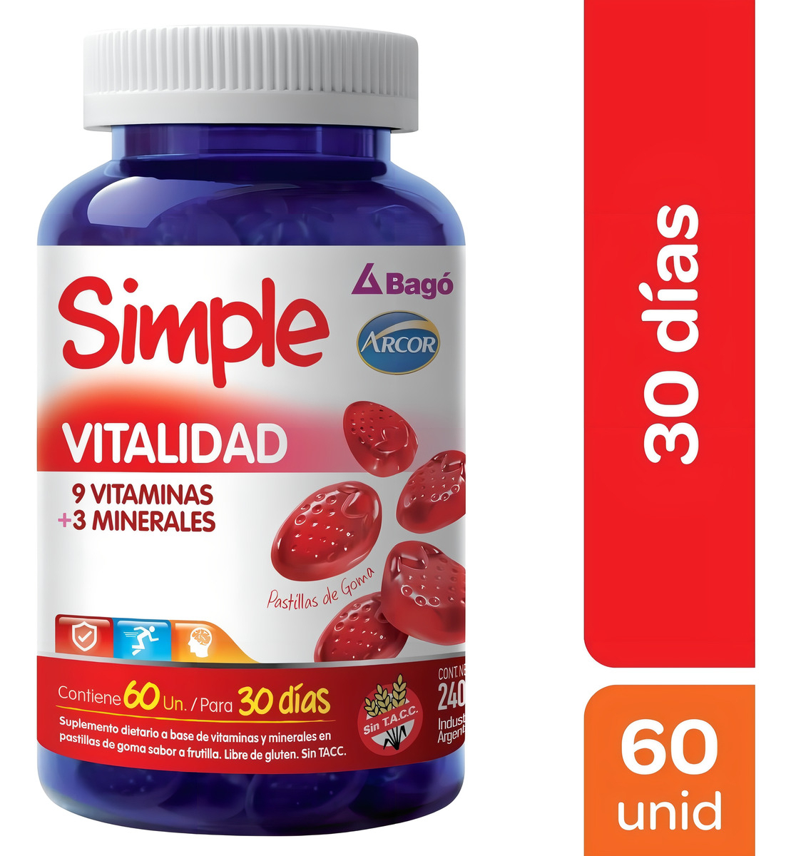 Simple Vitalidad Frasco 60 Unidades Sabor Frutilla - Imagen 5