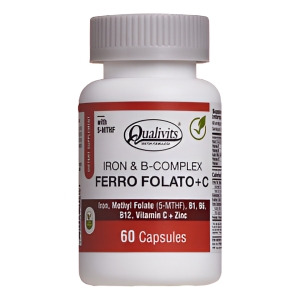 Hierro + Complejo B Vitamina C Vegano 60 Tabletas Sabor Natural Qualivits