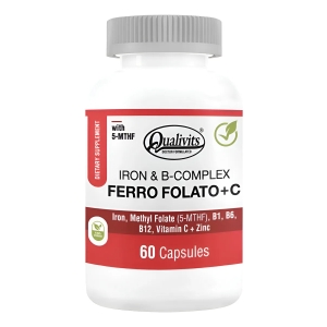 Hierro + Complejo B Vitamina C Vegano 60 Tabletas Sabor Natural Qualivits