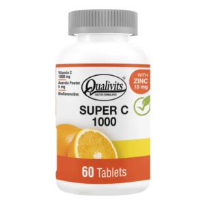 Super C 1000 Mg + Zinc X 60 Tabletas Vitamina C Qualivits(R) Sabor Natural
