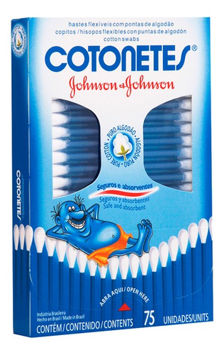 Bastoncillos De Algodón Johnson & Johnson, Varillas Flexibles Con Puntas De Algodón, 75 Unidades