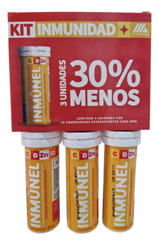 Inmunel(R) Kit X 30 Efervescentes | Vitamina C + D + Zinc - Imagen 2