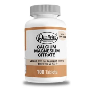Qualivits Suplemento Calcio Magnesio Zinc Citrato Vitamina D3 100 Tabletas Sin Sabor
