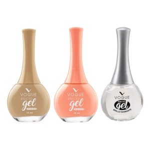 Pack Vogue Efecto Gel Esmalte Jaguar + Flamingo + Brillo Beige