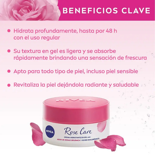Nivea Crema Facial Hidratante En Gel Rose Care 50 Ml - Imagen 3
