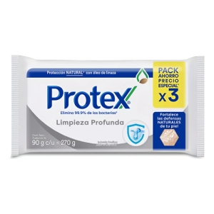 Jabon En Barra Protex Limpieza Profunda 90 Gr Pack X3
