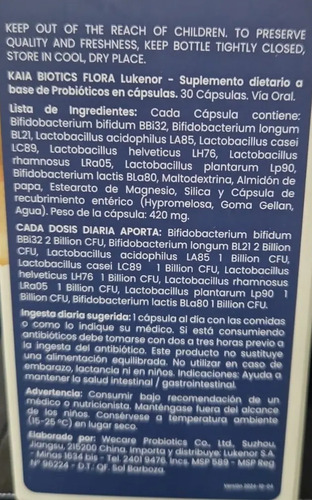 Kaia Biotics Flora Qualivits Cápsulas 30 Unidades - Imagen 4