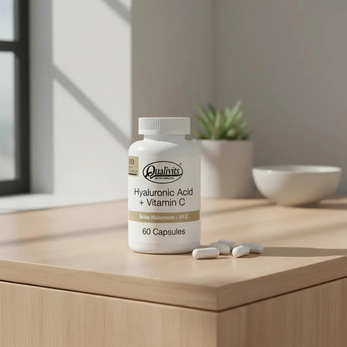 Suplemento Cápsulas Ácido Hialurónico 60mg Vitamina C 40mg Qualivits Sin Sabor - Imagen 2
