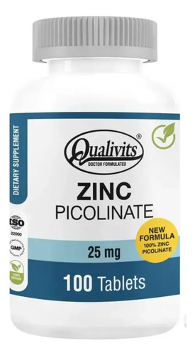 Zinc Picolinato 25 Mg Qualivits - 100 Tabletas Vegano Sabor Sin Sabor