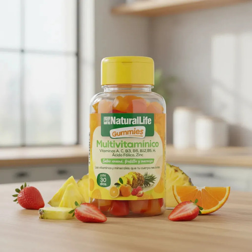 Multivitamínico Natural Life Gomas Vitaminas Minerales Sin Azúcar Lactosa Ananá, Frutilla Y Naranja - Imagen 3