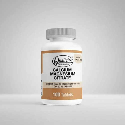 Qualivits Suplemento Calcio Magnesio Zinc Citrato Vitamina D3 100 Tabletas Sin Sabor - Imagen 6